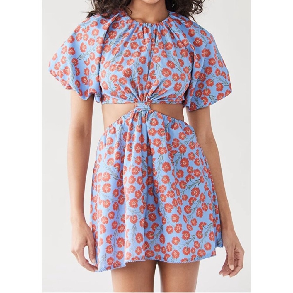 Agua Bendita Laurel Bermelo Dress Blue Floral Mini Cutout Linen Printed L